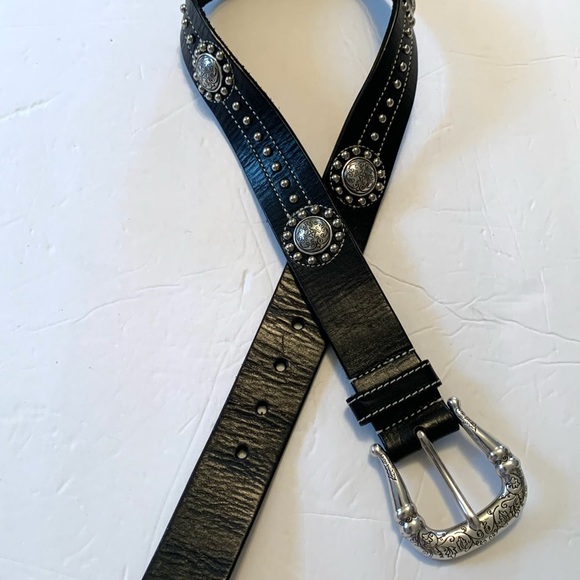 Brighton Black Leather Belt with Silver Conchos and Engraved Buckle main image 6